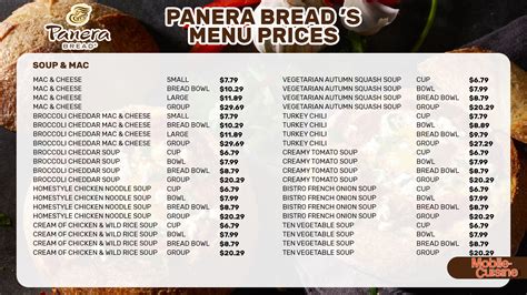 panera bread menu prices.